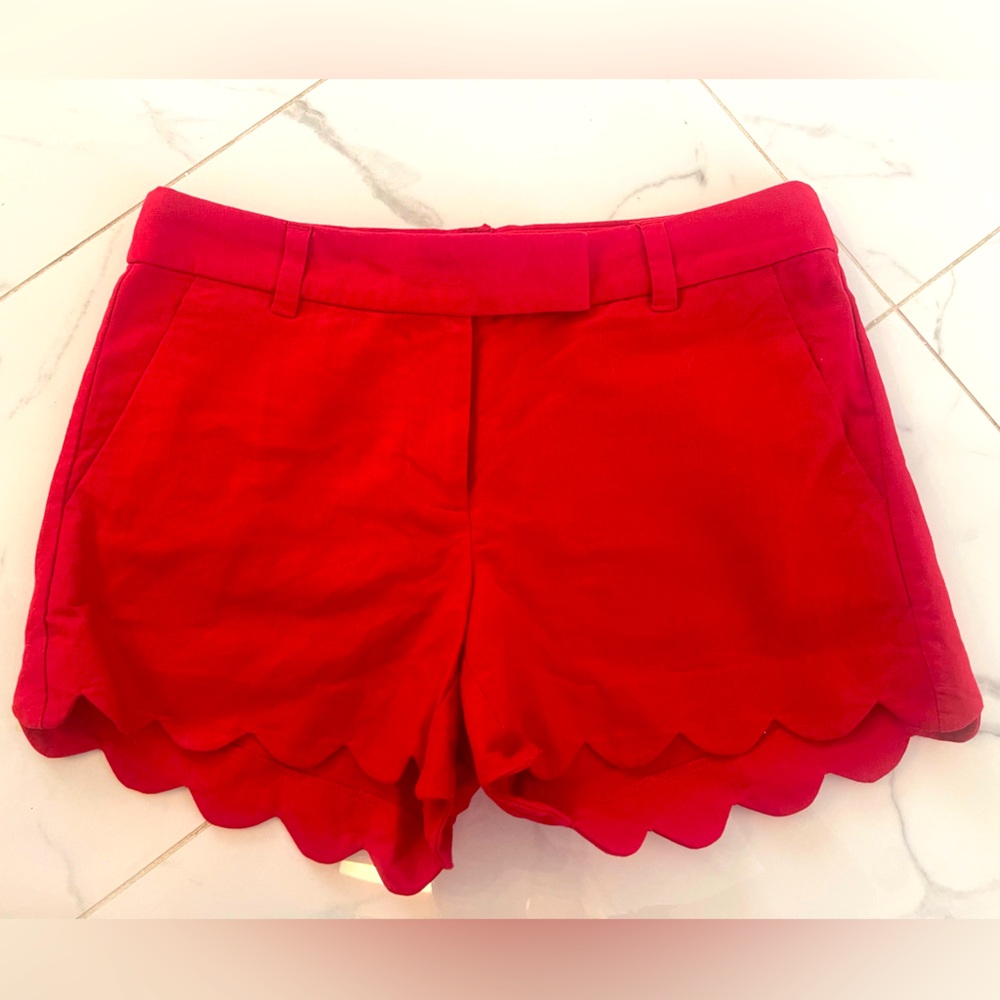 JCrew scalloped hem shorts.